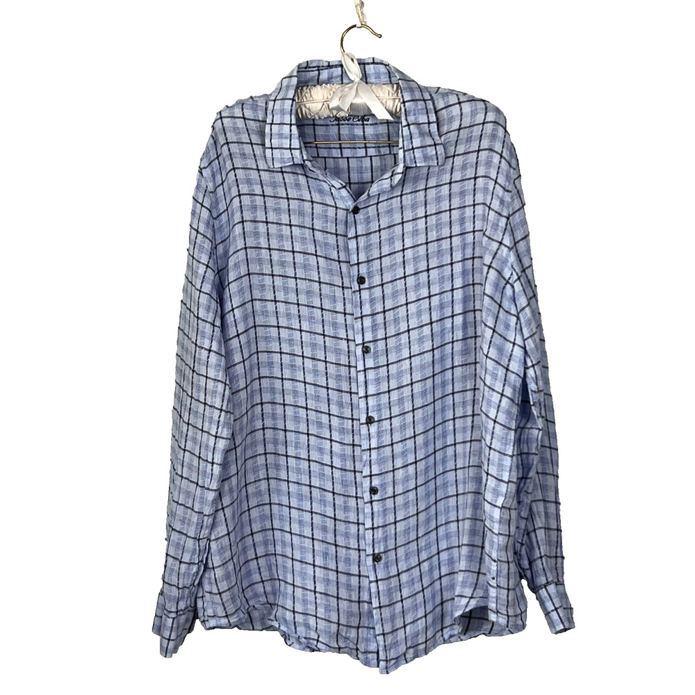 Tasso Elba Windowpane Linen Dress Shirt Men's Size XL Button-up